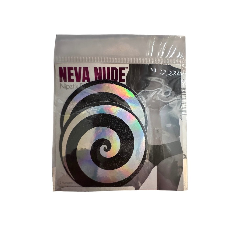 Neva Nude Nipztix Bare Stare Holographic Spiral Black Glitter Nipple Pasties